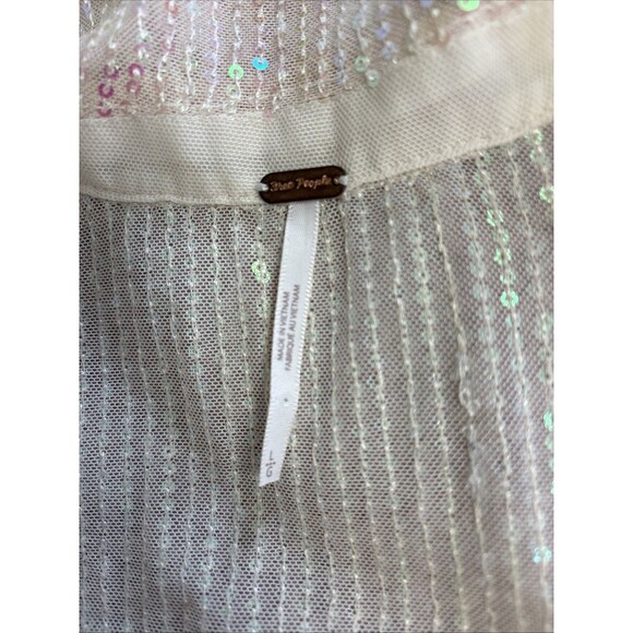 FREE PEOPLE SEQUIN Champagne Dream Top Blouse Sheer Sparkle Holiday Large - Picture 4 of 5